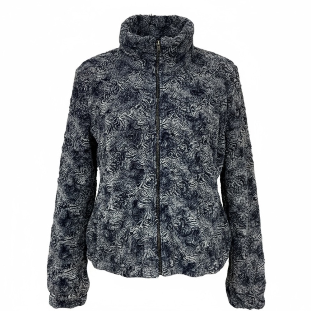 Johnny Was Rosaline Faux Fur Bomber Jacket Full Zip Silk Lined Blue Size Small - Picture 2 of 11